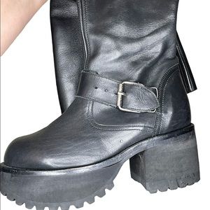 Muro Thigh High platform black leather engineer boots size 8